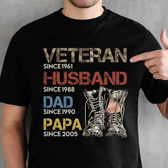 Veteran Papa Since - Gift For 4th Of July - Personalized T-Shirt