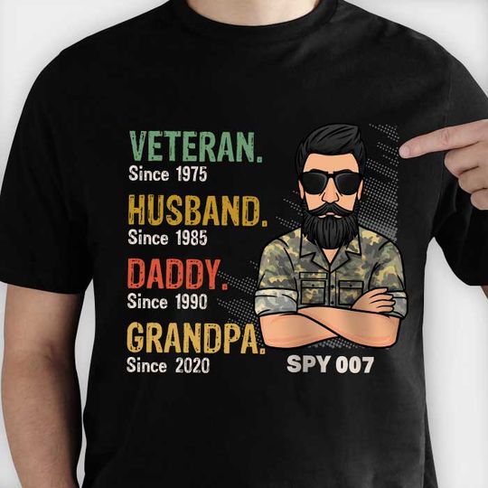 Veteran Papa Since - Gift For 4th Of July - Personalized T-Shirt