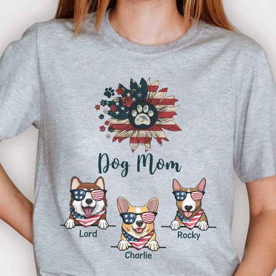 American Dog Mom Sunflower - Gifts For 4th Of July - Personalized T-Shirt