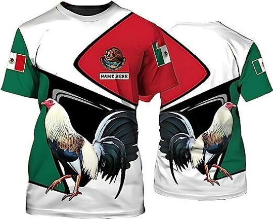 Custome Name Eagle Mexico Mexican Rooster Fighting T Shirt 3D