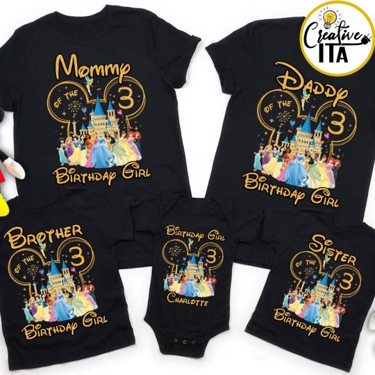 Personalized Disney Princess Birthday Shirt, Mickey Minnie Ears Disney Castle Shirt