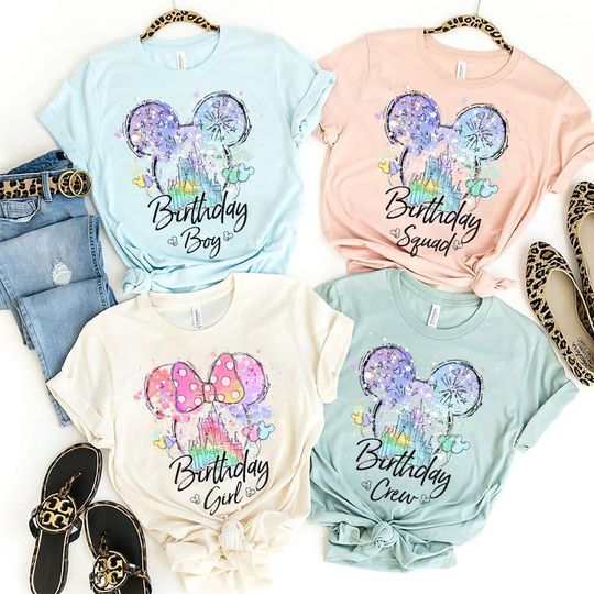 Personalized Watercolor Disney Family Birthday Shirt, Mickey Minnie Birthday Party