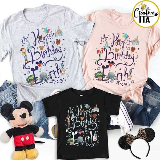 Personalized Disney Happiest Birthday On Earth Shirt, WDW Disneyland Birthday Boy Shirt