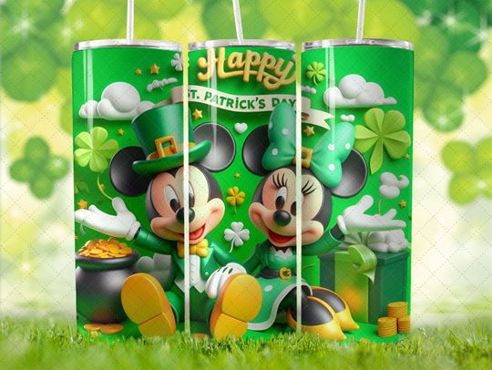 Disney St Patrick's Day Mickey and Minnie Tumbler with Lid and Straw