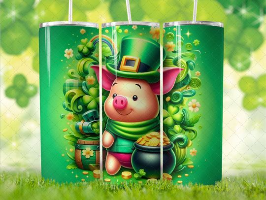 Disney Piglet St Patrick's Day Tumbler with Lid and Straw
