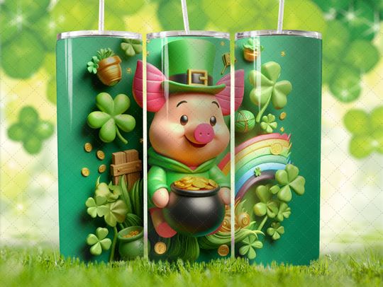 Disney Piglet St Patrick's Day 2 Tumbler with Lid and Straw