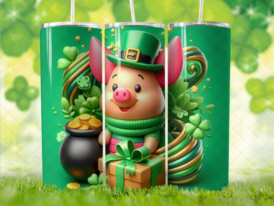 Disney Piglet St Patrick's Day 3 Tumbler with Lid and Straw