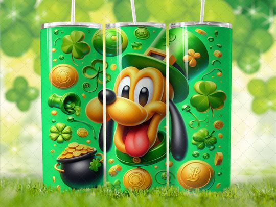 Disney St Patrick's Day Pluto 3 Tumbler with Lid and Straw