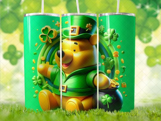 Disney Winnie the Pooh St Patrick's Day 2 Tumbler with Lid and Straw