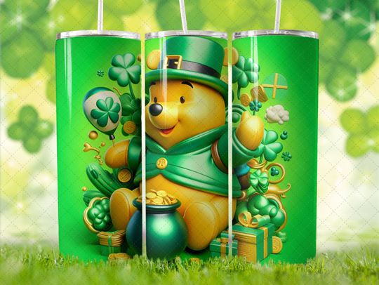 Disney Winnie th Pooh St Patrick's Day 3 Tumbler with Lid and Straw