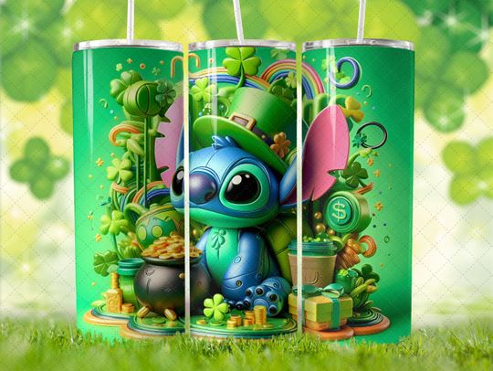 Disney Stitch St Patrick's Day 2 Tumbler with Lid and Straw