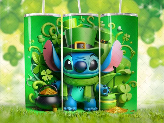 Disney Stitch St Patrick's Day 3 Tumbler with Lid and Straw
