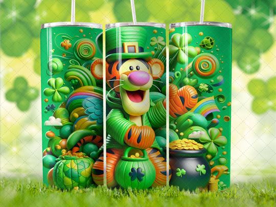 Disney Tigger St Patricks Day Tumbler with Lid and Straw