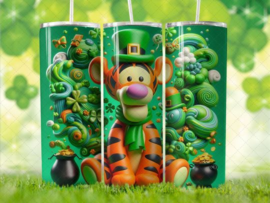 Disney Tigger St Patricks Day 2 Tumbler with Lid and Straw