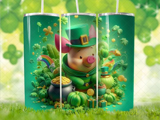 Disney Characters Piglet St Patrick's Day 4 Tumbler with Lid and Straw