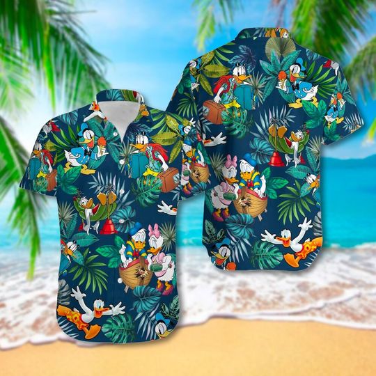 Animated Duck Couple 3D All Over Printed Hawaiian Shirt