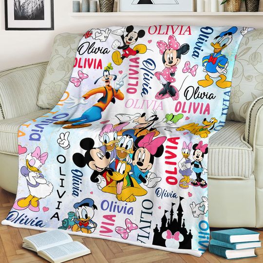Personalized Watercolor Mouse and Friends Fleece Blanket