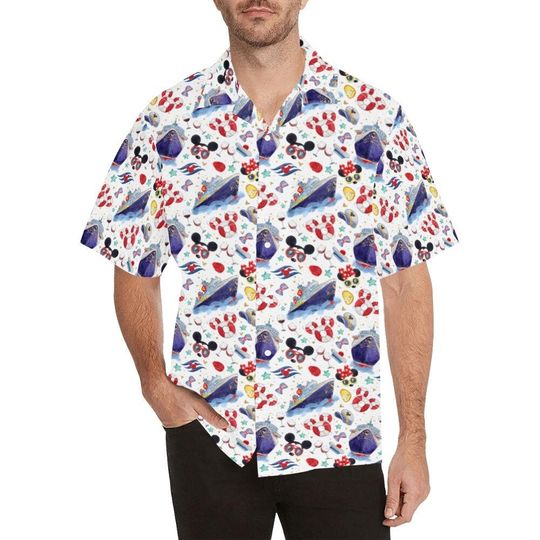 Dis Cruise Allover Print Mens Short Sleeve Button Up Shirt