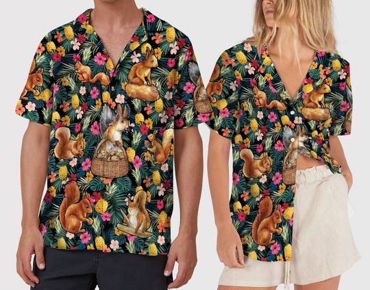 Funny Animal Hawaiian Pineapple Shirt Squirrel Tropical Shirt