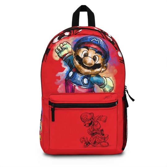 Super Mario Game Red Kids School Backpack, Game Mario Red Bag