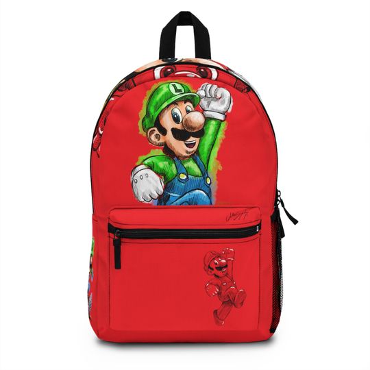 Luigi, Super Mario Game, Red Kids Shool Backpack, Mario Game Luigi Red Bag