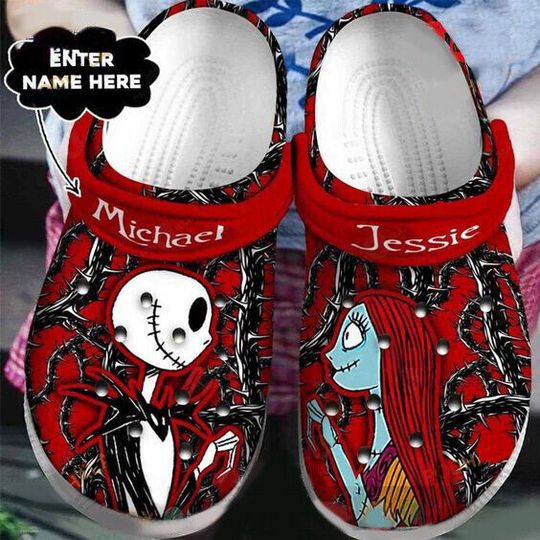 Personalized Jack Skellington And Sally Red Vibes Couple Matching Clogs