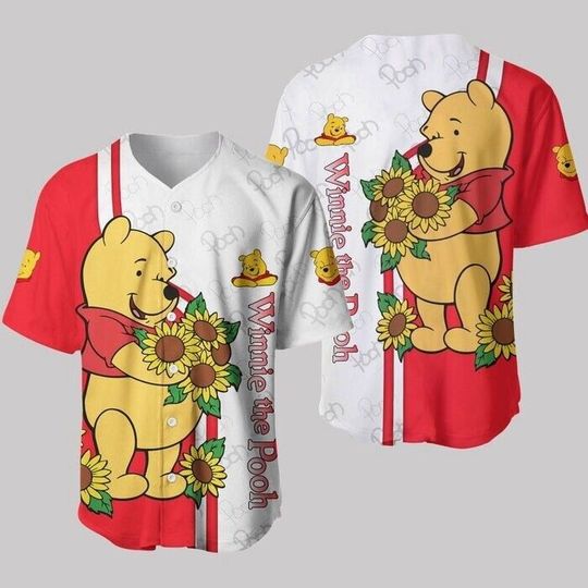 Pooh Sunflowers Winnie The Pooh Red  Baseball Jersey