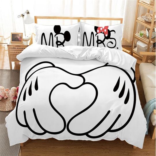 Mickey Mouse Love Sign Mr Mrs Couple Matching Bedding Set