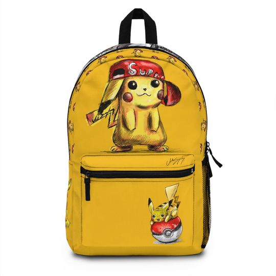 Pika Yellow Kids Shool Backpack, Colorful PKM Design on Unisex Bag