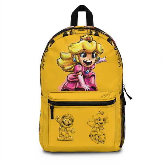 Princess Peach Yellow Backpack, Super Mario Game Bag