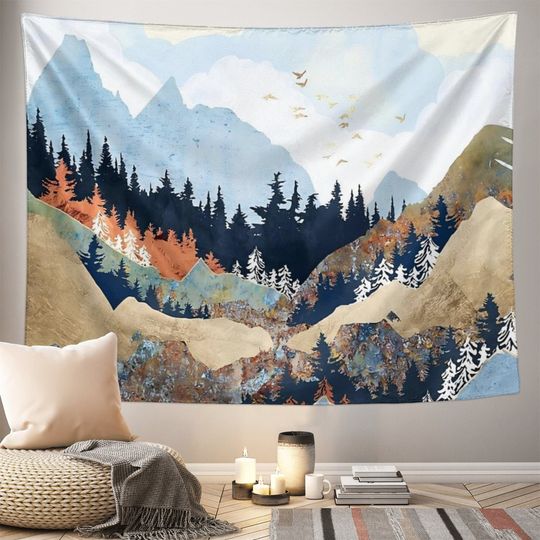 Nature Tapestry Mountains Forest - Wall Hanging Landscape Mountain Trees