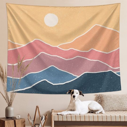 Mountain and Sun Tapestry Wall Hanging Nature Landscape Tapestry