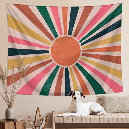 Sun Tapestry Boho Mountain Abstract Wall Hanging Tapestries