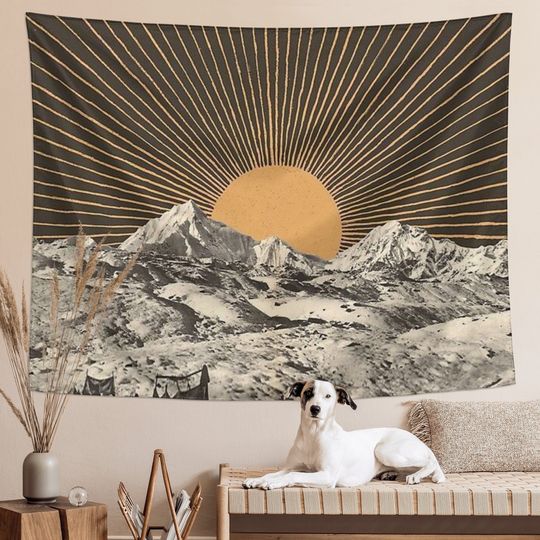Sun Tapestry Vintage Sunrise Mountain Tapestry Wall Hanging Bedroom Bohemian Retro