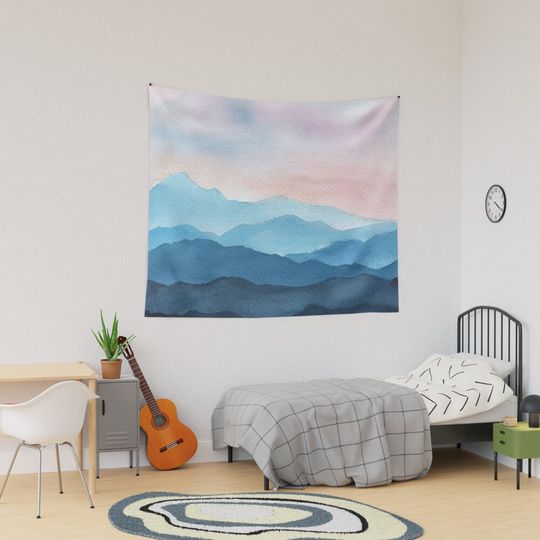Blue Abstract Mountains Tapestry