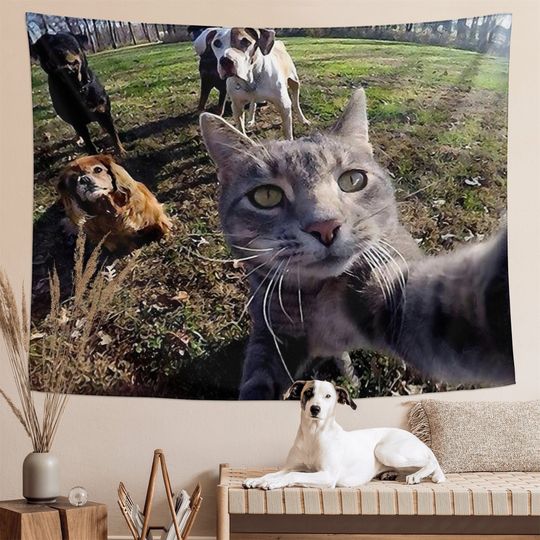 Funny Cat Selfie Meme Tapestry