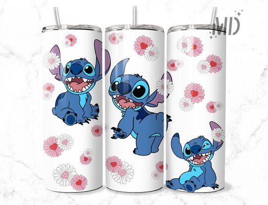 Disney Pinl Floral Stitch Tumbler with Lid and Straw