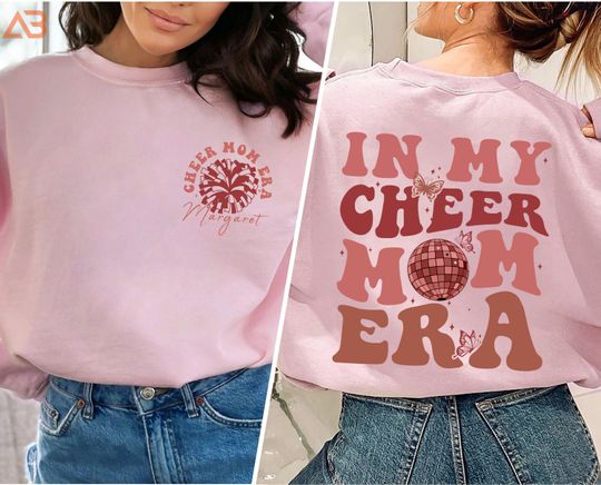 In My Cheer Mom Era, Custom Name Cheer Mom Double Sided Sweatshirts