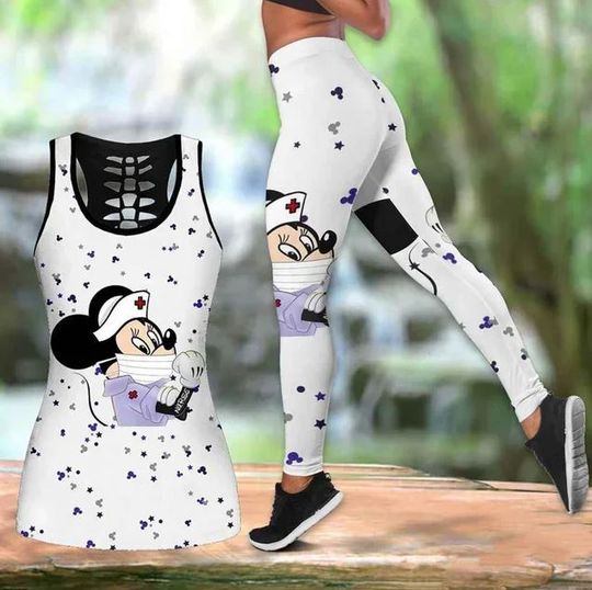 Minnie Mouse Nurse Disney Hollow Tank Top Legging Set, Disney Hollow Tank Top, Disney Leggings