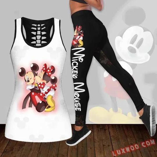 Mickey And Minnie Disney Hollow Tank Top Legging Set, Disney Hollow Tank Top, Disney Leggings