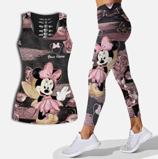 Personalized Minnie Mouse Disney Hollow Tank Top Legging Set, Disney Hollow Tank Top, Disney Leggings