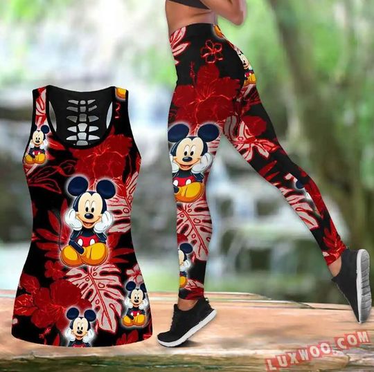 Mickey Mouse Disney Hollow Tank Top Legging Set, Disney Hollow Tank Top, Disney Leggings