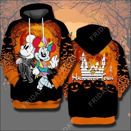 Halloween town Mickey mouse and Minnie mouse 3D hoodie