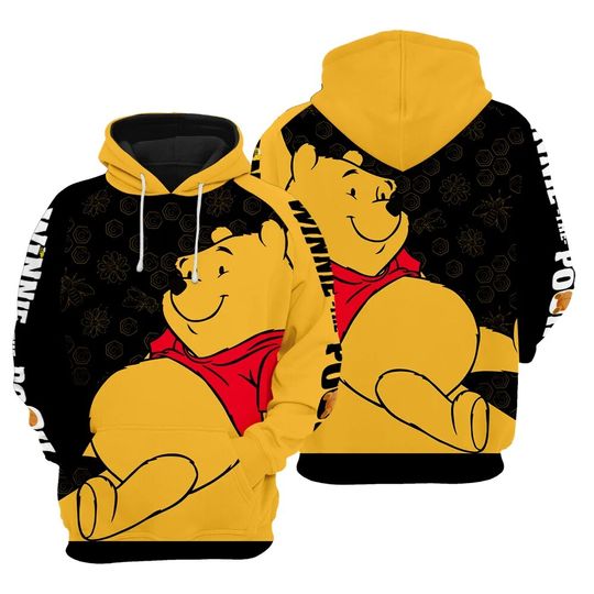 Yellow Pooh Winnie The Pooh Disney Cartoon Graphic Outfits Clothing Men Women Kids 3D All Over Print Zipper Hoodie