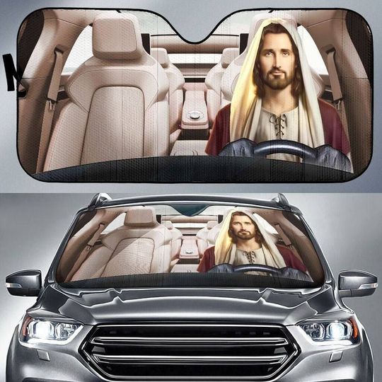 Jesus Driving Car Sun Shade