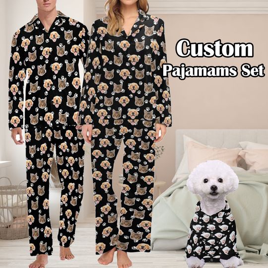 Custom Pajamas with Face, Custom Photo Pet Dog Pajamas Sets