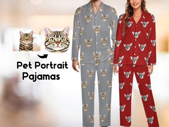 Custom Pet Portrait Pajamas, Personalized Pet Face Pajamas Sets