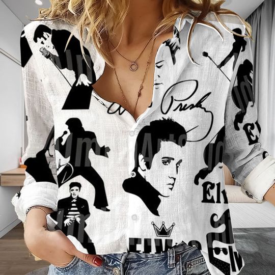 Elvis Presley Linen Shirt, Elvis Presley Linen Blouse, Elvis Women Blouses