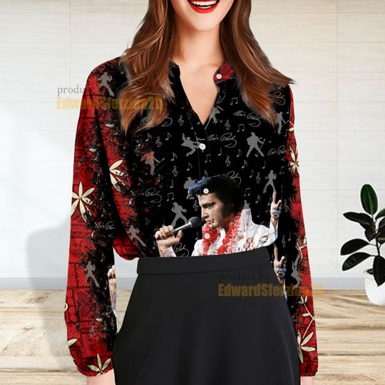 Elvis Presley Women Casual Shirt, King Of Rock And Roll Women Blouses