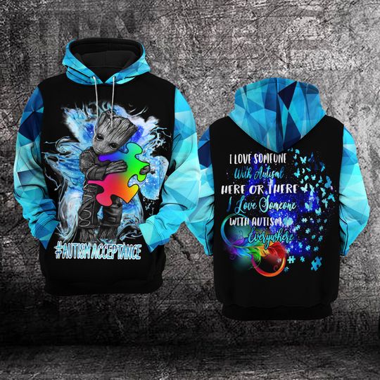 Autism Awareness I love someone Here Or There With Autism 3D HOODIE